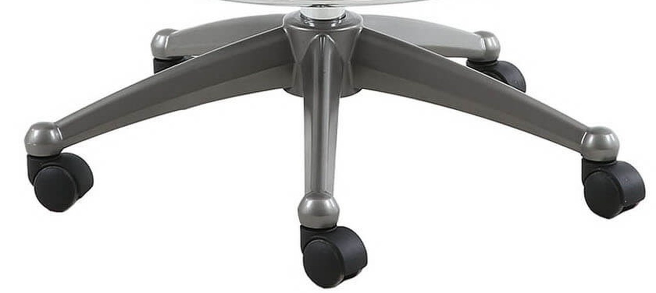 Five-star chair base in gunmetal finish with casters